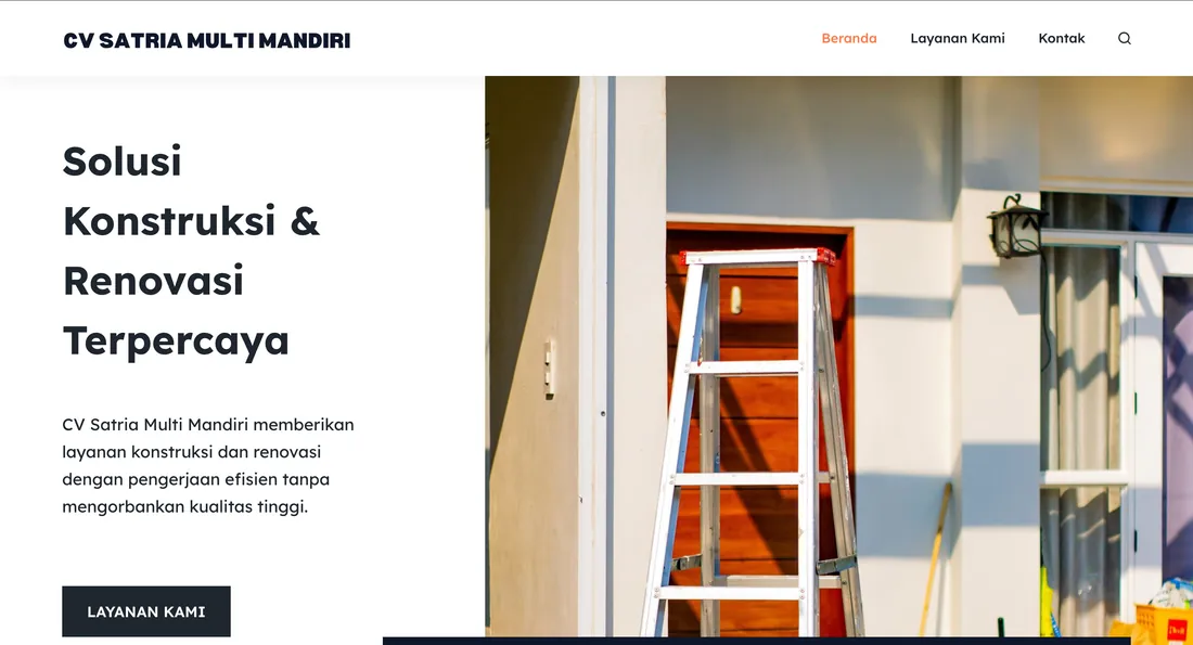 Tampilan halaman utama website Satria Multi Mandiri yang menampilkan profil dan layanan perusahaan